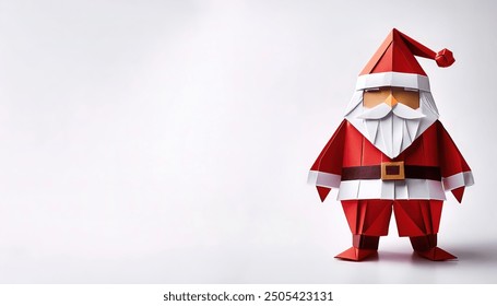 Christmas Xmas concept paper origami of Santa Claus, Saint Nick, Kris Kringle isolated on white background with copy space for your design for the December winter holiday