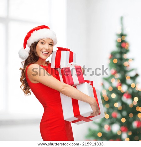 Similar – Image, Stock Photo Many hats of Santa on a rustic wooden table