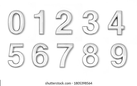 chrome 3d numbers 0 on white background