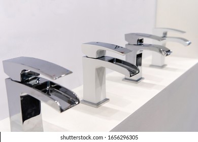 Chrome Bathroom Taps. Plumbing Trade In A Specialized Household Goods Store