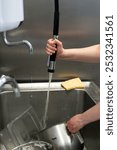 chrome, chromium, clean, cleaner, double, drain, dry, empty, faucet, finger, fitting, flat, gloss, glossy, hand, homework, household, hygiene, kitchen, kitchenette, large, make, metal, modern, polish