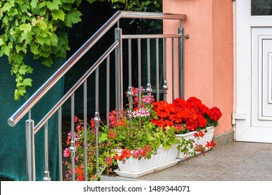 Chrome Fence On Staircase. Chromium Stainless Steel Fence