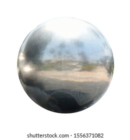 Chrome Metal Ball With Black Drop Shadow On White Background. This Has Clipping Path.