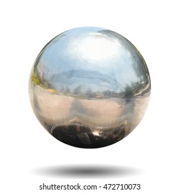 Chrome Metal Ball With Black Drop Shadow On White Background. This Has Clipping Path.