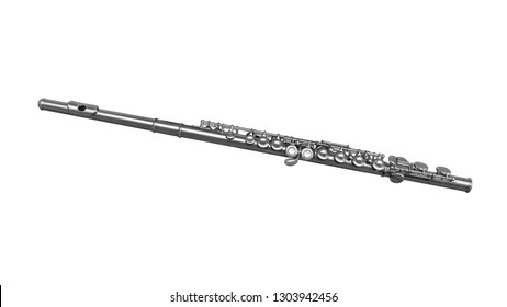 Chrome plated classical musical instrument flute isolated on a white background. Music instruments series - Shutterstock ID 1303942456