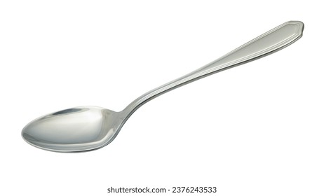 Chrome spoon, stainless steel spoon, Silver spoon The new spoon is shiny, clean and shiny, with a detailed  showing the metal polished surface photo stacking side view isolated with clipping path.