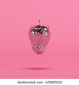 Chrome  Strawberry on pink background. minimal idea food concept.