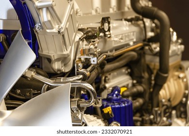 chromed full combustion engine for display, workshop student learning