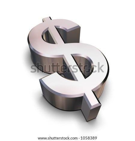 A chrome-plated Dollar symbol isolated on a white background (3D rendering)