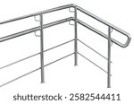Chromium metal fence with handrail on white background