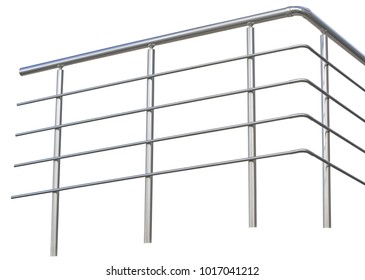 Chromium Metal Fence With Handrail On White Background