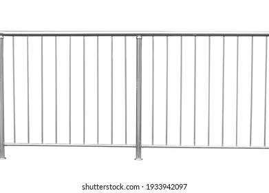 Chromium Metal Fence With Handrail On White Background