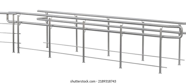 Chromium Metal Fence With Handrail On White Background