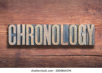 Chronology Word Combined On Vintage Varnished Wooden Surface 