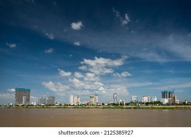 Chroy Changva Riverside Skyline Opposite Phnom Penh City Cambodia On Sunny Day