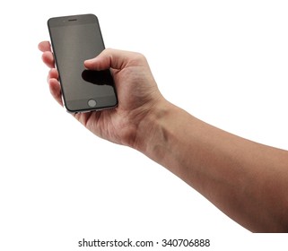 Chsinau, MOLDOVA - NOVEMBER 10, 2015: Man Hand Holding The IPhone 6 Space Grey Isolated On White Background