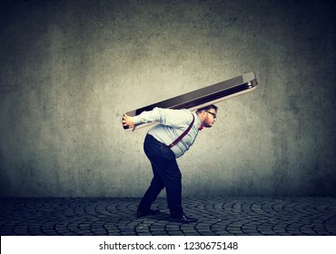 Chubby Business Man Struggling To Carry Huge Smartphone