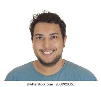 Chubby Guy Posing For Photo. Isolated On White Background.