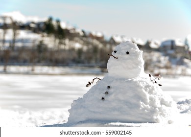 chubby snowman and de focused background