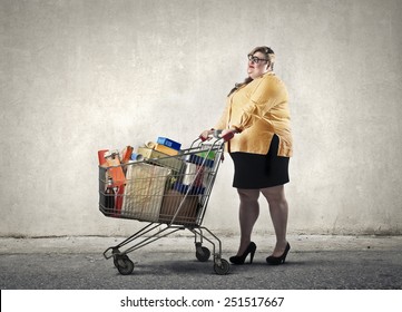 Chubby Woman Doing Shopping 