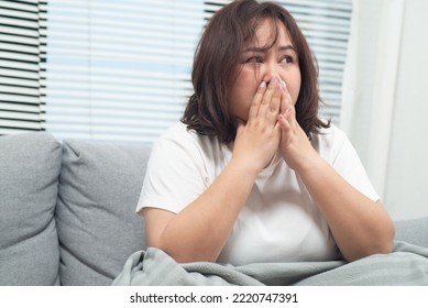 Chubby Woman Are Stressed Because Of Obesity.