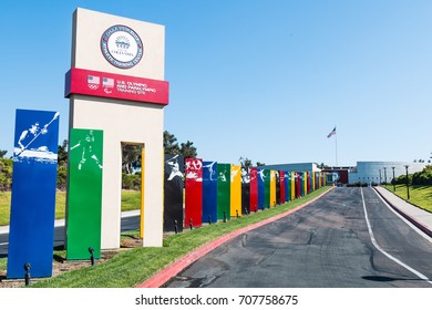 CHULA VISTA, CALIFORNIA - AUGUST 26, 2017:  Roadway With Sign Markers Leading To The Chula Vista Elite Athlete Training Center, A Facility Built In 1995 For Training Olympic And Paralympic Athletes.  