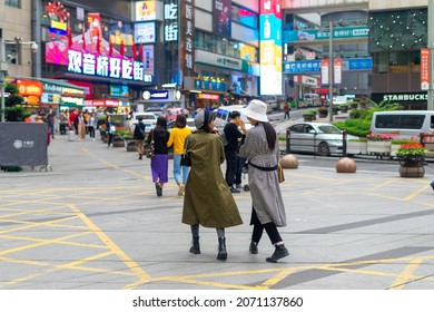 Chungking City,  CHINA - Nov 20 2020: Chongqing Guanyin Bridge Pedestrian Street