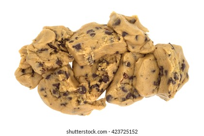 Chunks Of Chocolate Chip Cookie Dough Isolated On A White Background.