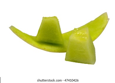 Chunks Of Honeydew Melon Isolated On White