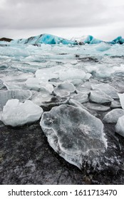 Chunks of ice float in the glacial lagoon of Jokulsarlon 