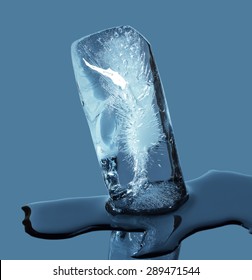Chunks of ice on reflective surface