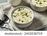 Chunky New England Clam Chowder with Potato and Crackers