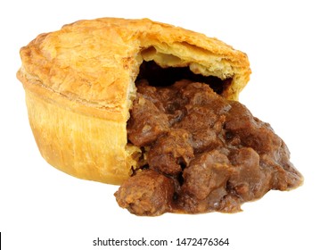 Chunky Steak And Ale Meat Filled Pie Isolated On A White Background