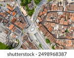 Chur, Switzerland: Aerial overhead drone view of Chur old town in Canton Graubunden in the alps in Switzerland