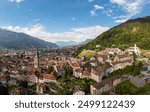 Chur, Switzerland: Aerial panorama of the Chur old town in Canton Graubunden in the alps in Switzerland. in summer