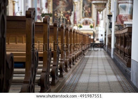 Church aisle in swiss church.