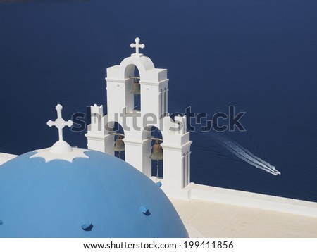 Similar – Image, Stock Photo Chapel with view on Santorini