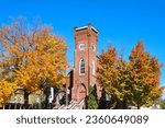 Church and blue sky in autumn in Granby, Quebec