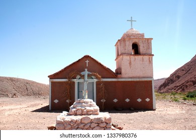 
church built of earth and stone in the middle of the atacama desert in chile