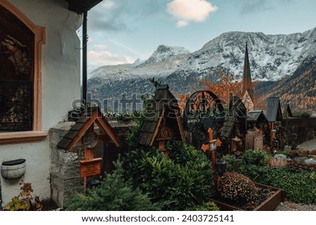 Church cemetery in Hallstatt mountain village in Austria