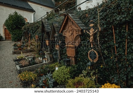 Church cemetery in Hallstatt mountain village in Austria