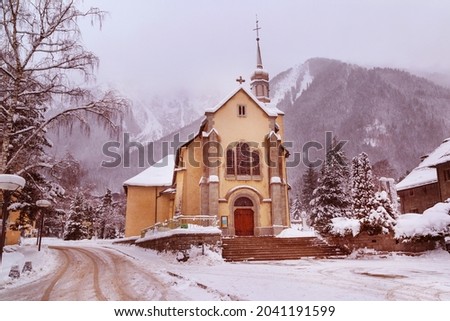 Church in Chamonix, France, French Alps in winter