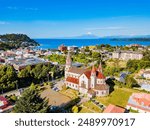 Church and city of Puerto Varas in the background, Chile