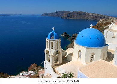 Church Cupolas and the Tower Bell from Santorini, Greece - Shutterstock ID 2129169