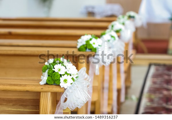 Church Decorations Before Ceremony First Communion Stock Photo