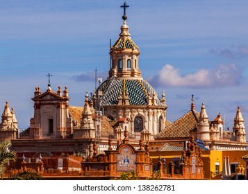 Church of El Salvador, Iglesia de El Salvador, Dome with Cross, Seville Andalusia Spain. Built in the 1700s. Second largest church in Seville.