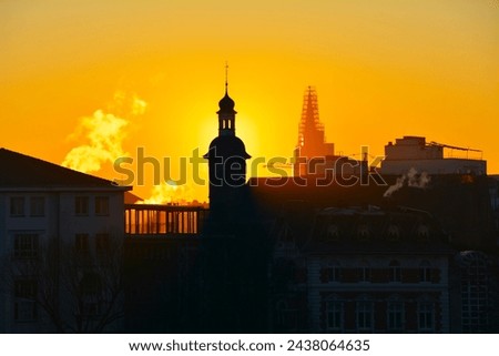 church in the golden sunrise dusseldorf oldtown