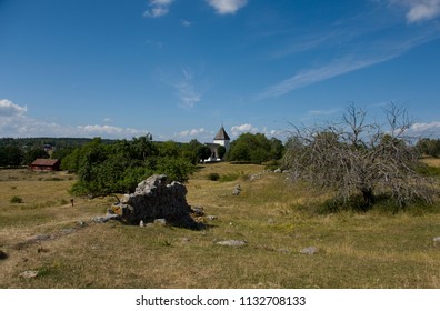 Adelsö Church With Grave Field With Larger Viking Burial Mounds From 1 000s Ekerö, Stockholm