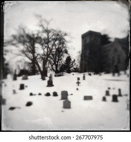 Church Graveyard In Winter Tintype