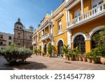 Church Iglesia de San Pedro Claver, colonial building in Cartagena de Indias, Colombia. Church is part of a set of religious buildings by Cloister of San Pedro Claver and archaeological museum.